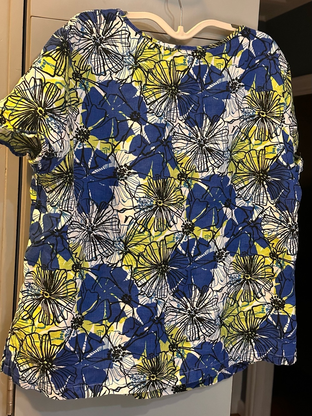 Choices Blue & Yellow Floral Scoop Neck Short Sleeve Top - Picture 2 of 4